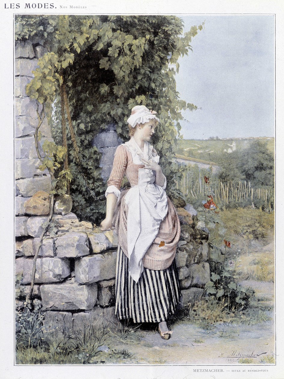Mulher solteira à espera da sua consulta (Rendez-vous) - ill. de Metzmacher, v. 1900 de Emile Pierre Metzmacher