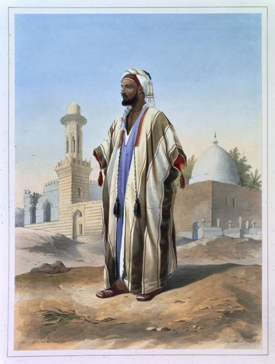 Fellah vestido no Haba, ilustração de "o vale do Nilo", gravado pelo bar de Charles Bour (1814-81). por Lemercier, 1848 de Emile Prisse d
