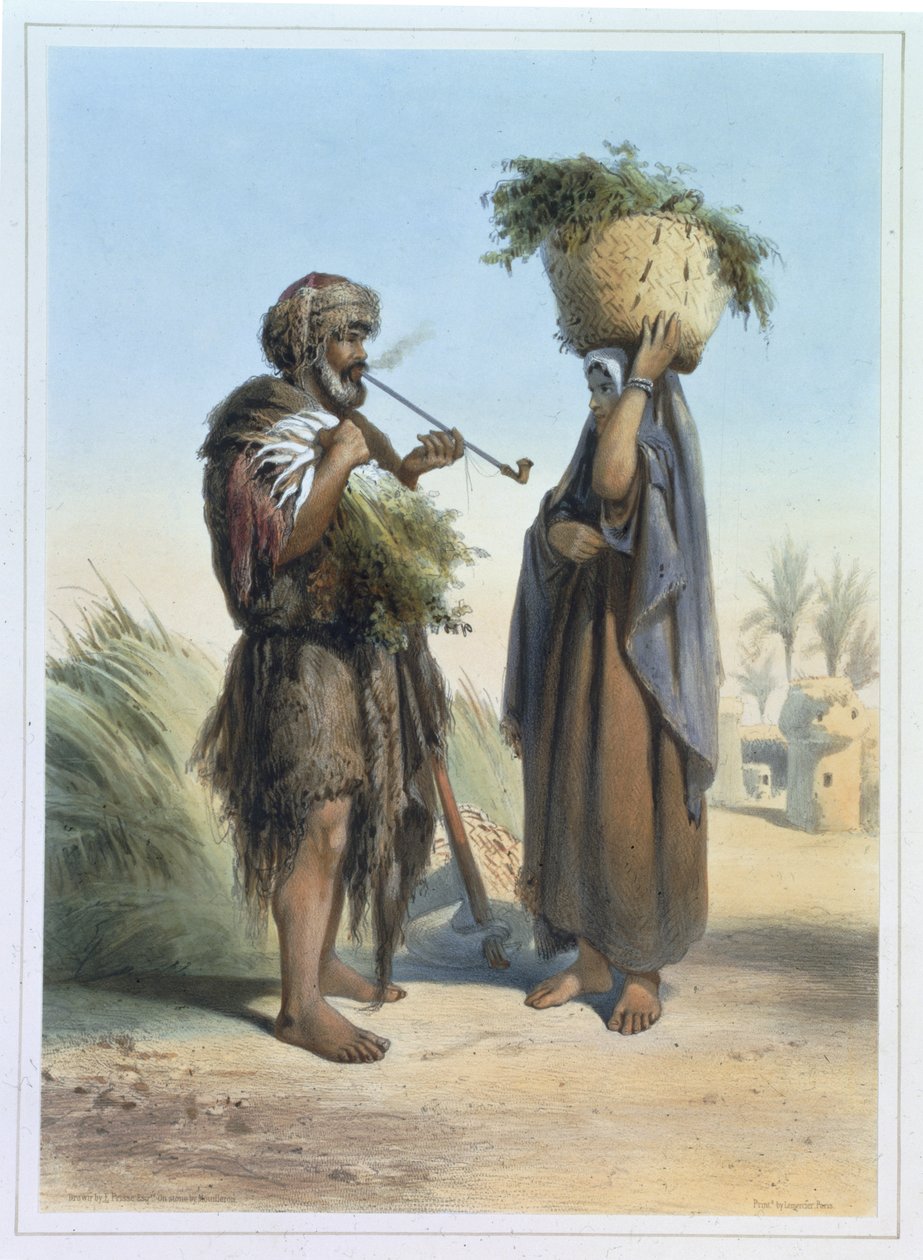Fellah Man and Woman, ilustração de &39;O Vale do Nilo&39;, gravado por Mouilleron, pub. por Lemercier, 1848 de Emile Prisse d