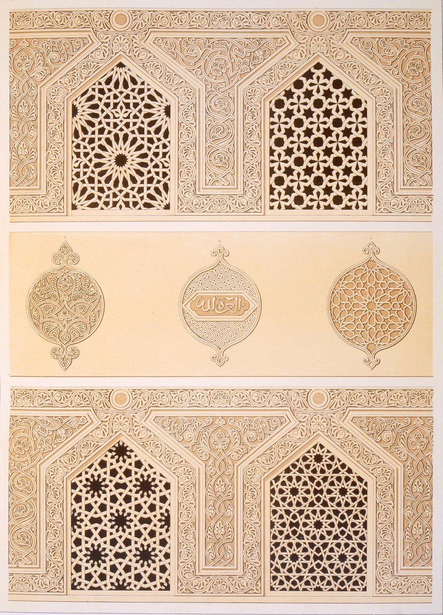 Tekih Cheik Hacen Sadaka, ie Mesquita Funerária ou Tumba do Sultão Hassan, Cairo, séc. XIX (cromolito) de Emile Prisse d