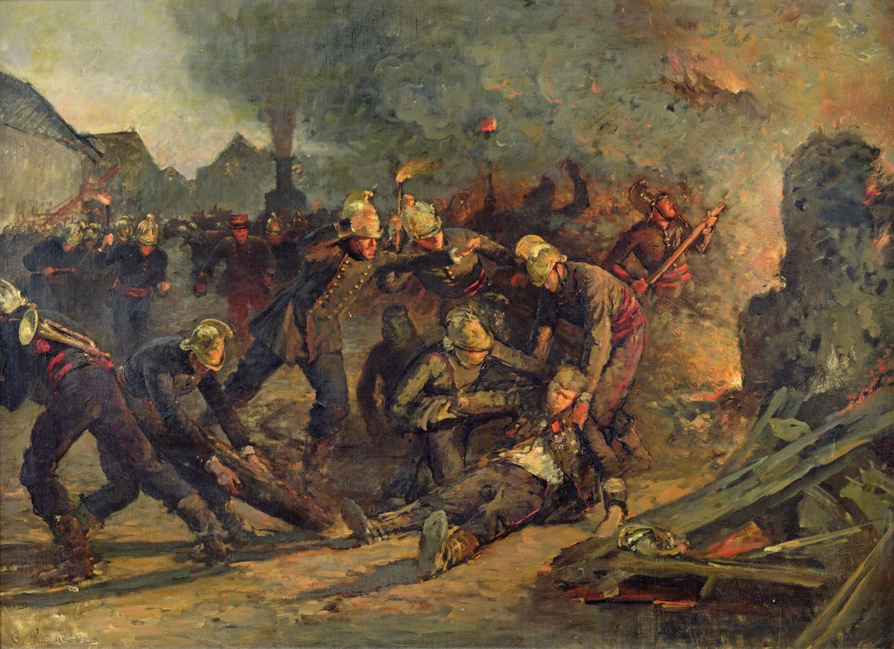 Morte do tenente-coronel Froidevaux (1850-1887) da Brigada de Incêndio de Paris, 1887 de Emile Renard
