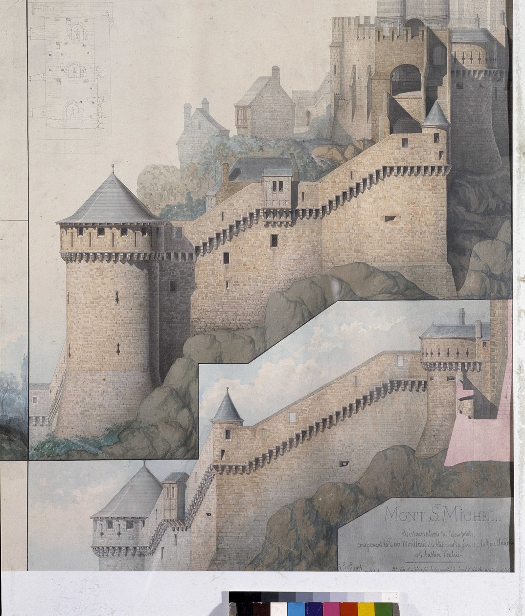 Vista do machicoulis entre a Torre Norte e a Torre Claudine do Mont Saint Michel. Desenho de Emile Sagot. Museu Municipal de Avranches (Manche) de Emile Sagot
