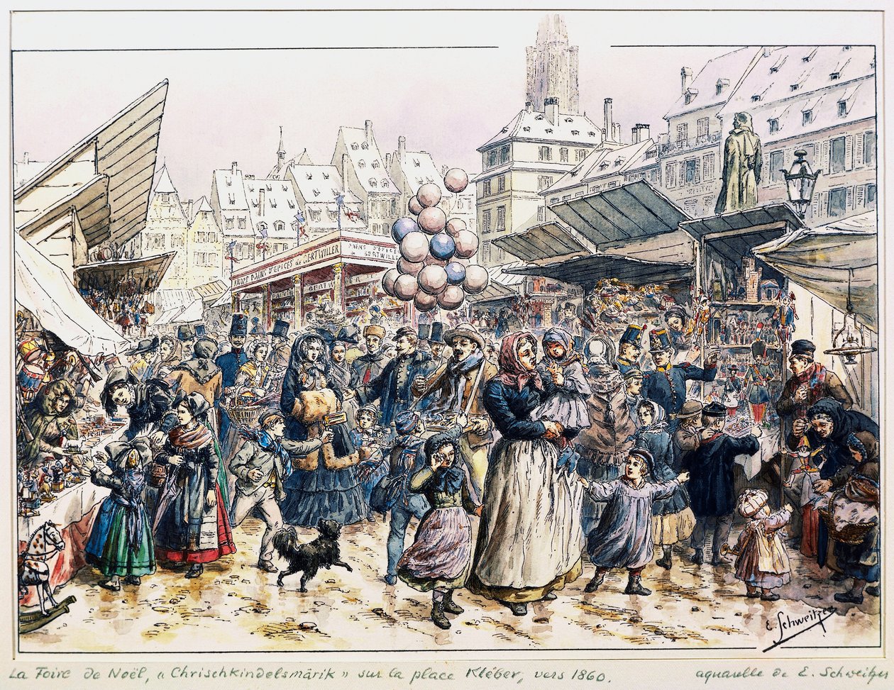 Mercado de Natal na Place Kleber em Estrasburgo de Emile Schweitzer