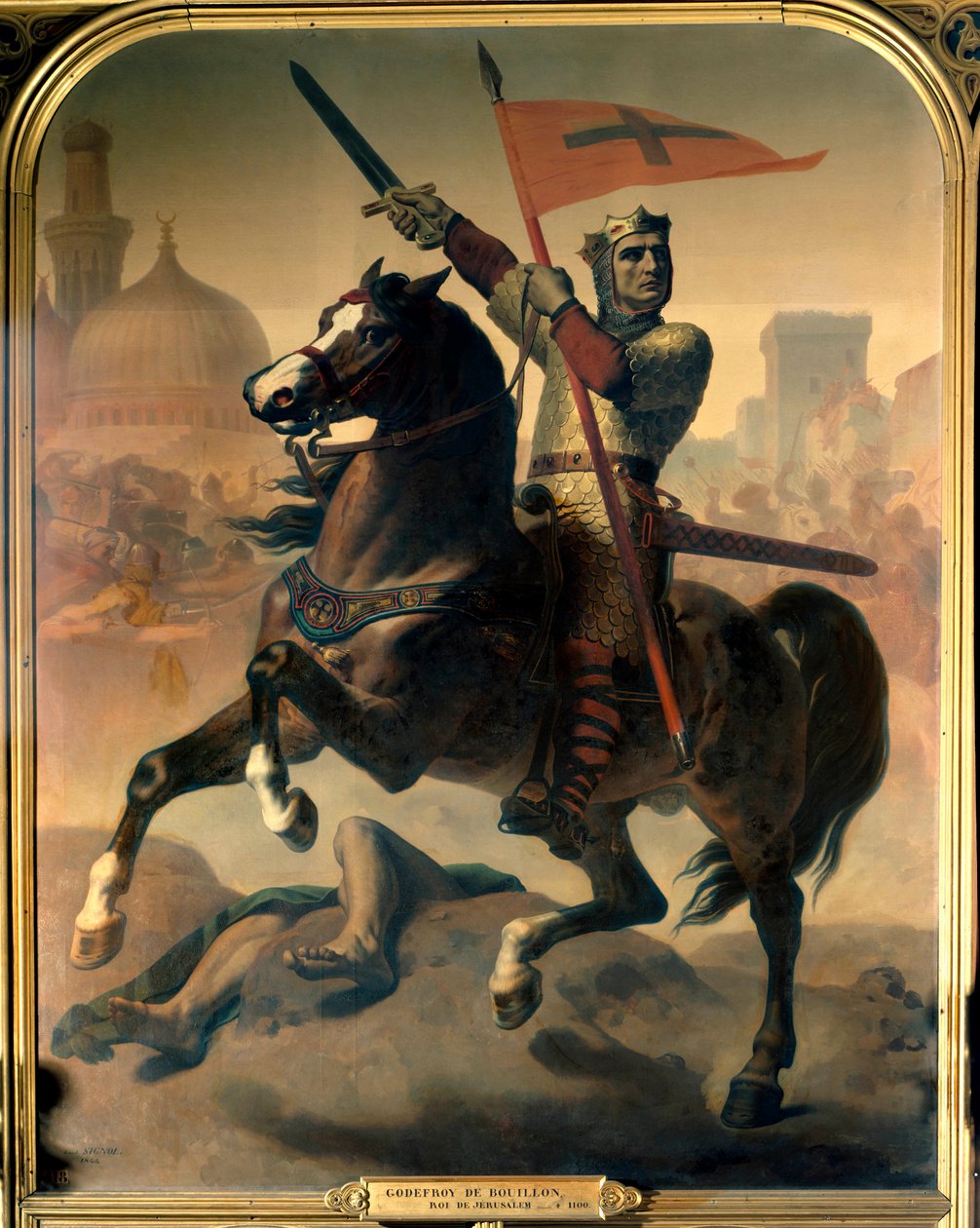 Retrato equestre de Godefroi (ou Godefredo) de Bouillon (1040/61-1100), Pintura Rei de Jerusalém por Emile Signol (1804-1892) 1844 Dim.2,98 x 2,30 m Versailles. Museu do Chateau de Emile Signol