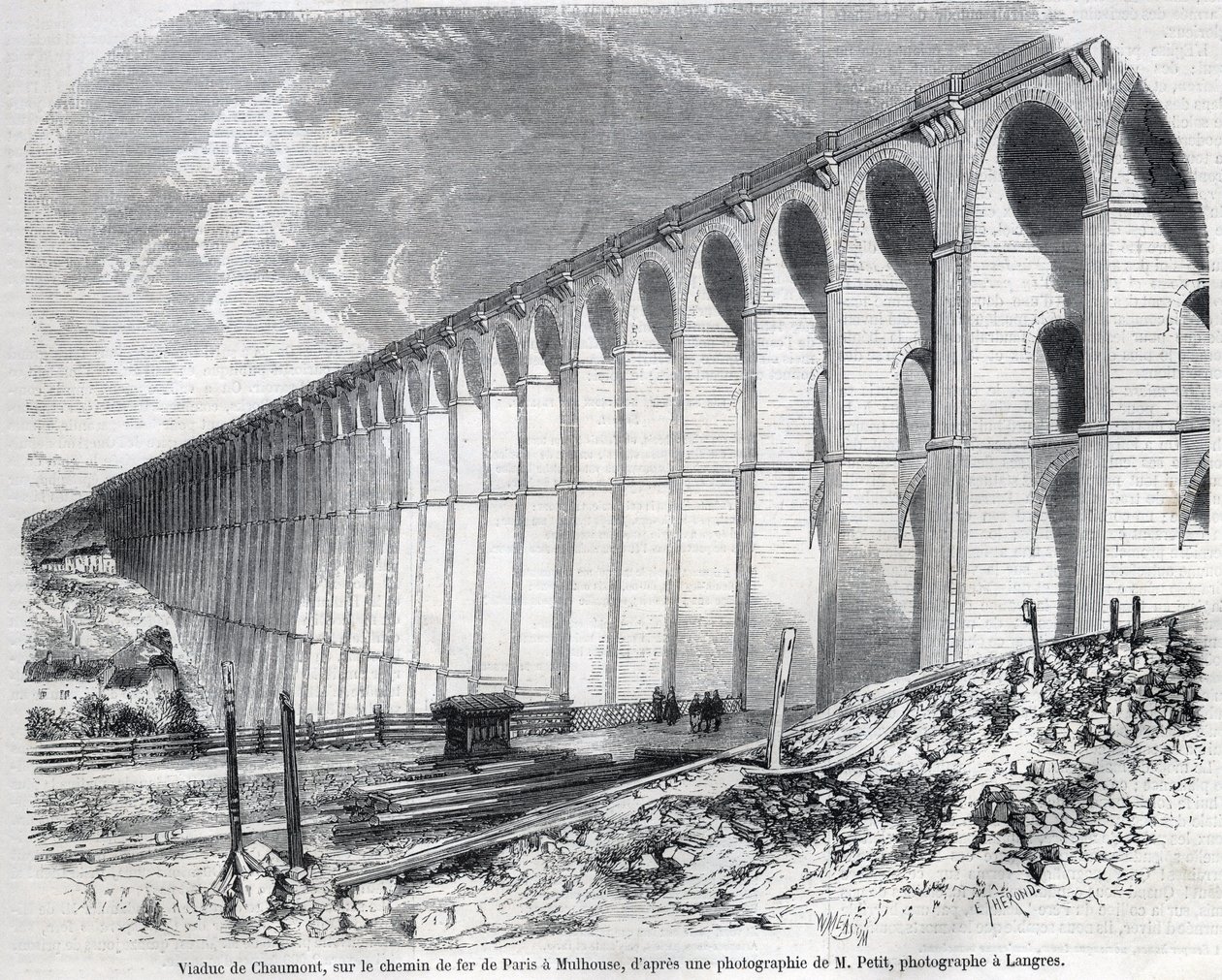 Viaduto de Chaumont no caminho-de-ferro de Paris a Mulhouse. Gravura após esboço de Ralph em "The Illustrous World", 09/05/1857. Coleção privada. de Emile Theodore Therond