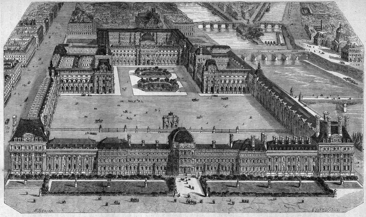 Vista geral do Louvre de Paris, tirada do Jardim das Tuileries de Emile Theodore Therond