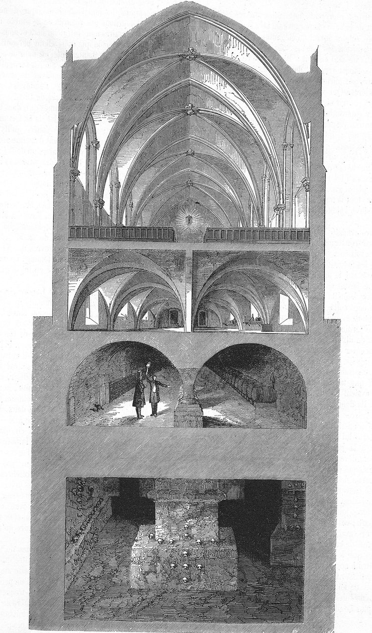 Vista da secção da cozinha, caves e catacumbas da escola secundária de Napoleão em Paris (gravura) de Emile Theodore Therond