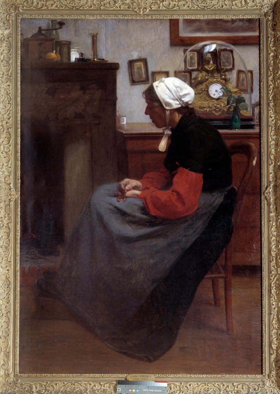 Coração simples Um velho camponês dormindo em uma cadeira em um interior rústico. Pintura de Emile Troncy (1859-1943). Paris, Palais du Luxembourg DR de Emile Troncy
