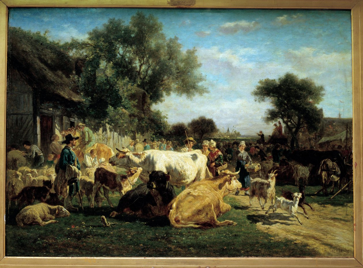 Village Fair A feira de betail. Pintura de Emile Van Marck (1827-1890) Clermont Ferrand (Clermont-Ferrand) do século XIX. Museu Bargoin de Emile van Marcke de Lummen