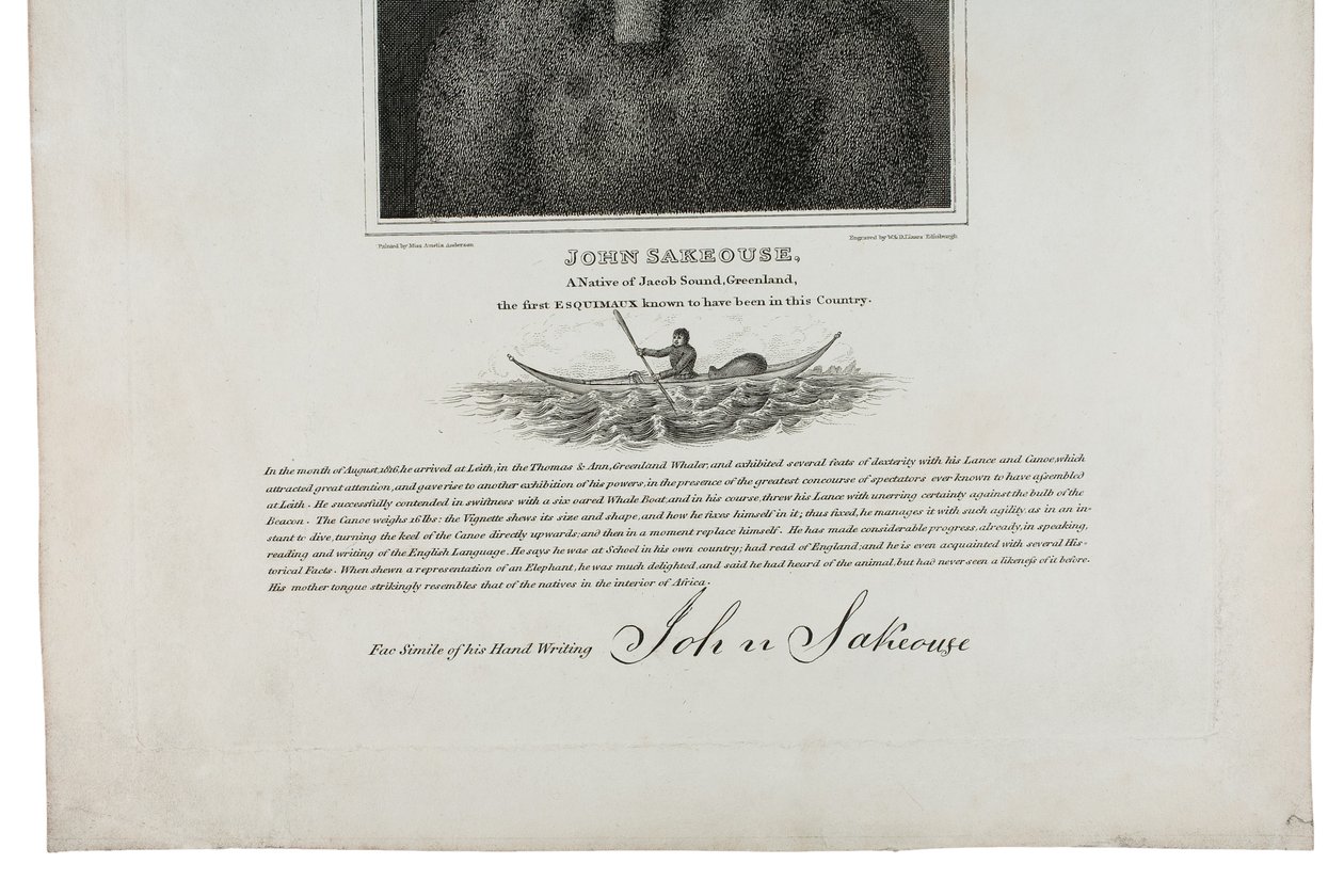 John Sakeouse, um nativo de Jacob Sound, Groenlândia, o primeiro Esquimaux conhecido por ter estado neste país, 1816 de Emilia Anderson