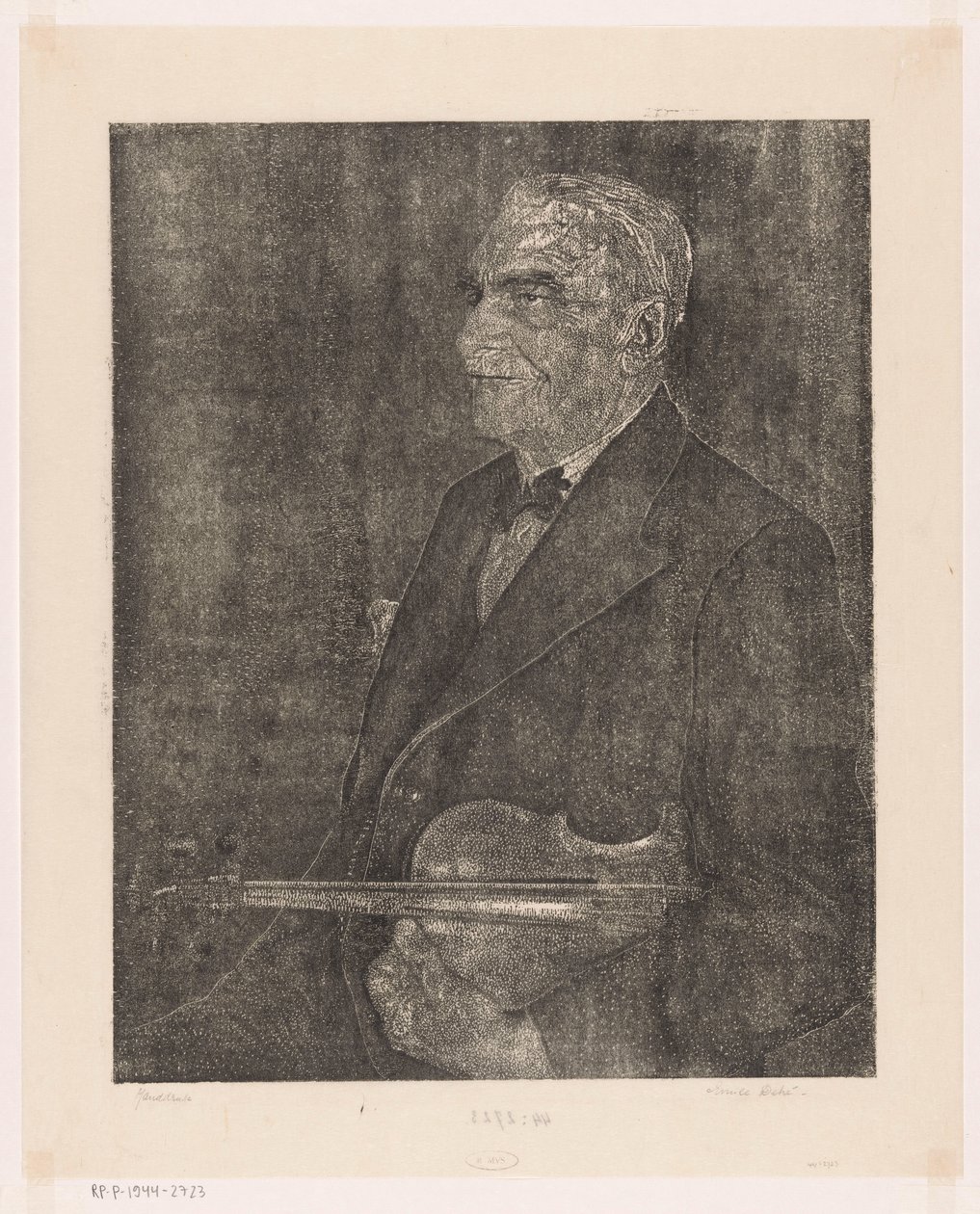 Retrato do pai do artista com violino de Emilius Wilhelmus Dehé (signed by artist)