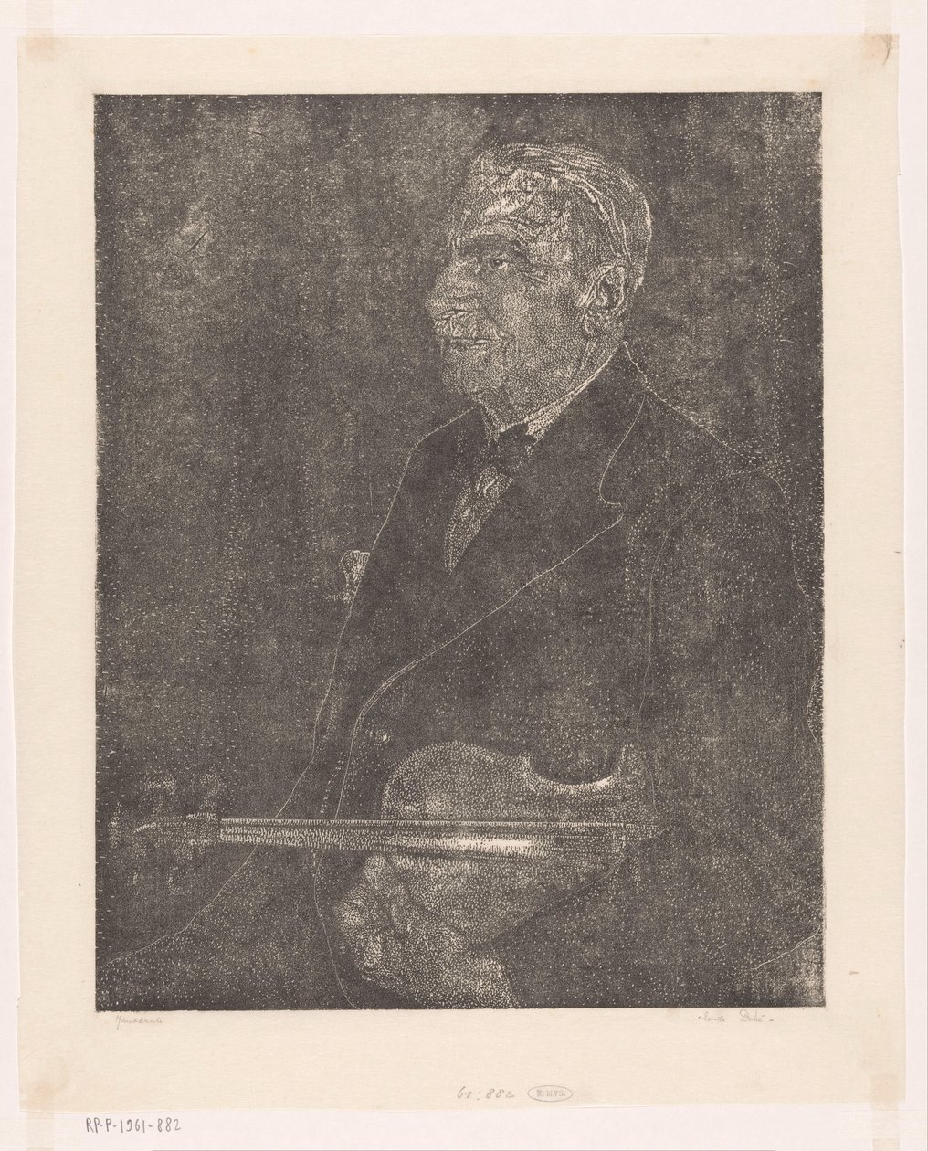Retrato do pai do artista com violino de Emilius Wilhelmus Dehé (signed by artist)