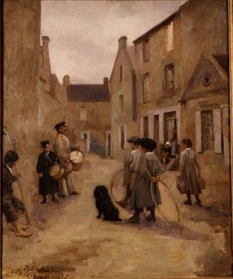 Crianças brincando com arcos em uma rua, Arromanches de Emily  Childers