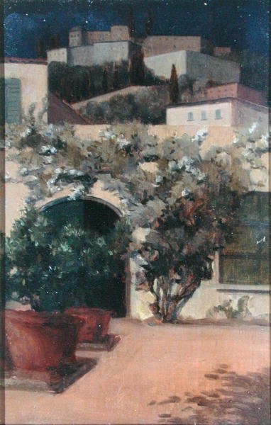 Italian Hilltop Town by Night (óleo no painel) de Emily Beatrice Bland