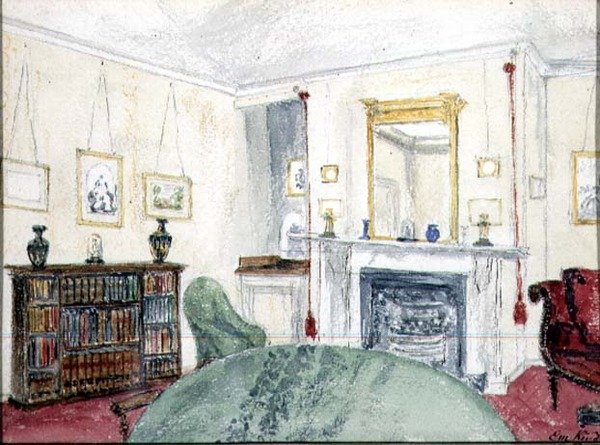Salão de festas na Windermar, c.1845 (aguarela sobre papel) de Emma Kinder