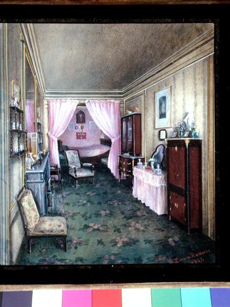 Interior do Bedchamber no Hotel Rainbeaux, Paris de Emma Roberts