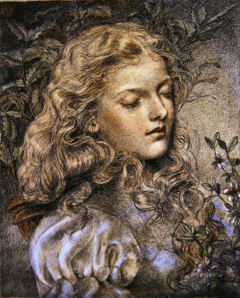 Retrato de uma menina (gizes coloridos sobre papel) de Emma Sandys