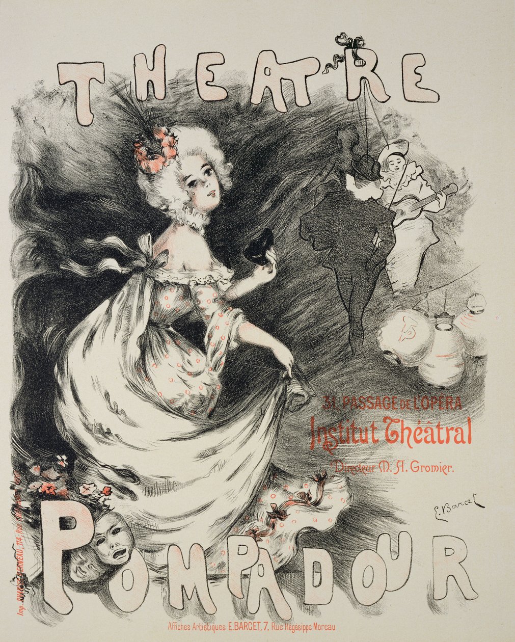 Reprodução de um cartaz para o &39;Pompadour Theatre&39;, Institut Theatral de Emmanuel Barcet
