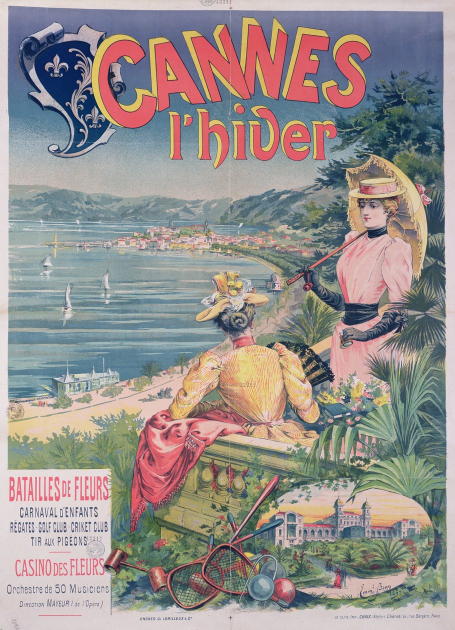 Cartaz publicitário do Cassino das Flores, Cannes no inverno, 1892 de Emmanuel Brun