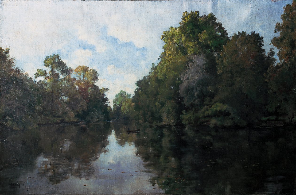 Clisson, La Sèvre perto do moinho de farinha, as árvores do Garenne Lemot de Emmanuel Lansyer