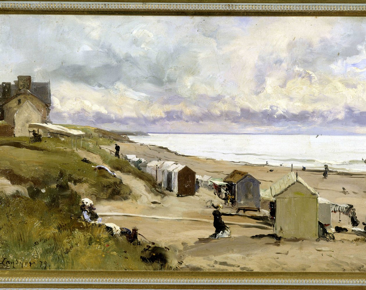 A praia dos banhos em St Pair (Manche) - Oil On canvas de E. Lansyer de Emmanuel Lansyer