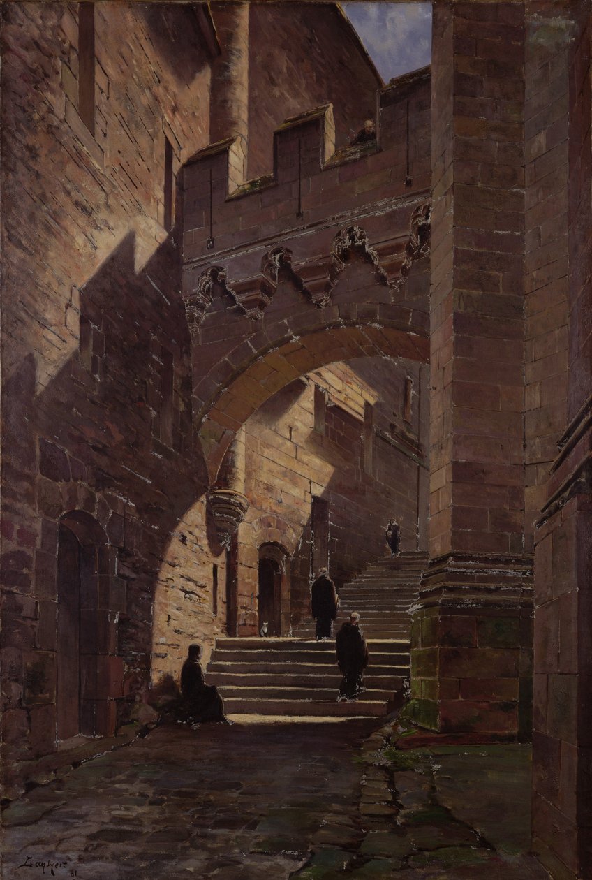 Mont Saint-Michel, Portão fortificado na Abadia, 1881 de Emmanuel Lansyer