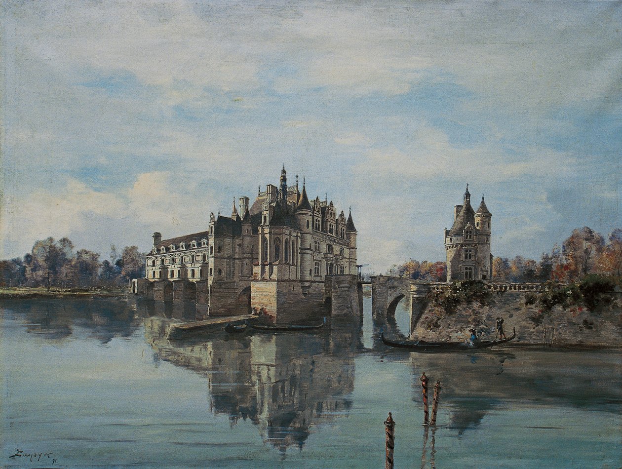 O castelo de Chenonceau, Agosto de 1891 (óleo sobre tela) de Emmanuel Lansyer