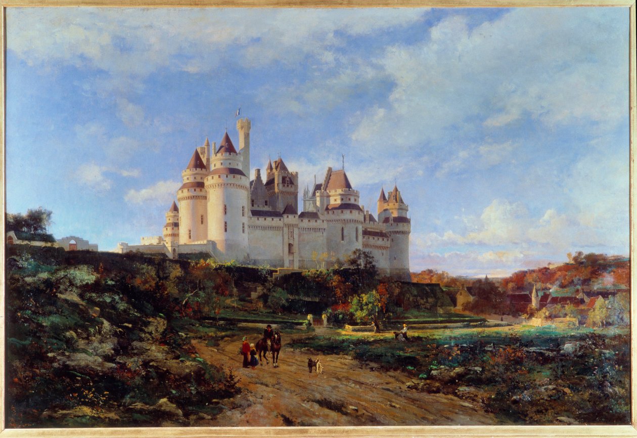 Vista do castelo de Pierrefonds no Oise Painting de Emmanuel Lansyer (1835-1893) Beauvais do século XIX. Musee Departemental de l