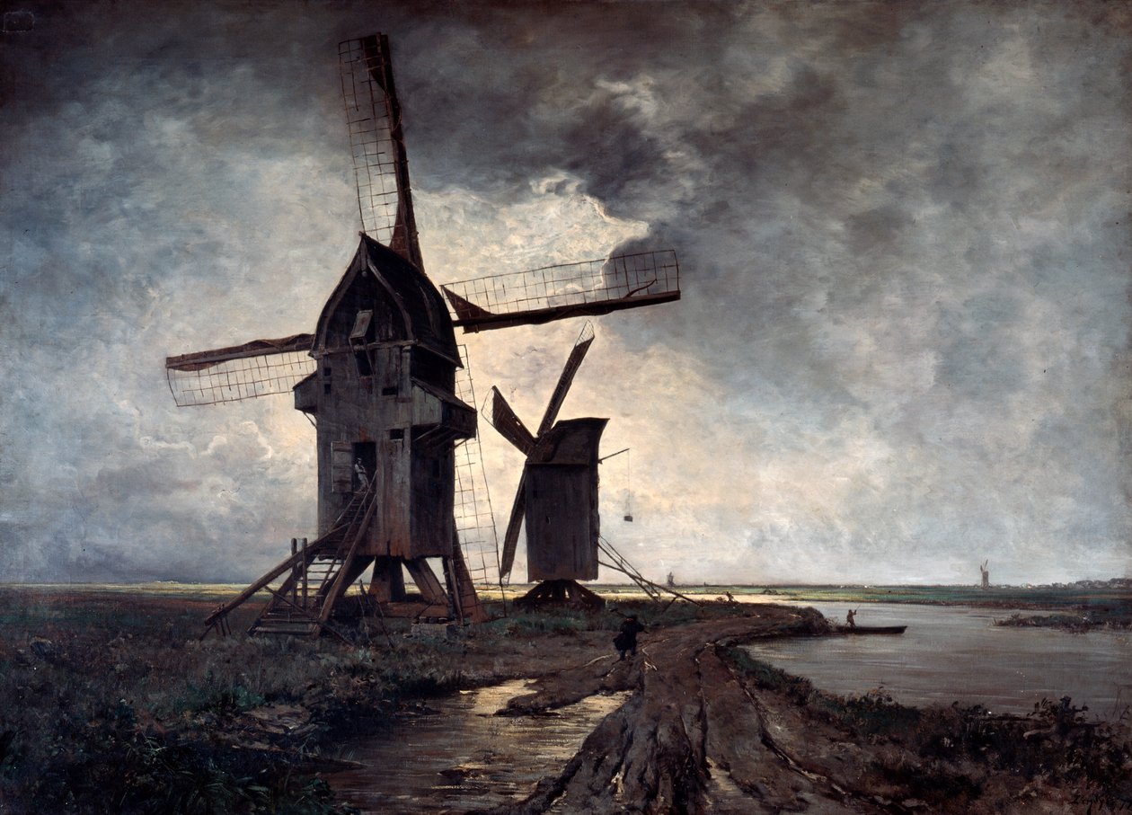 Moinhos de vento da paisagem circundante de Lille, 1877. de Emmanuel Lansyer