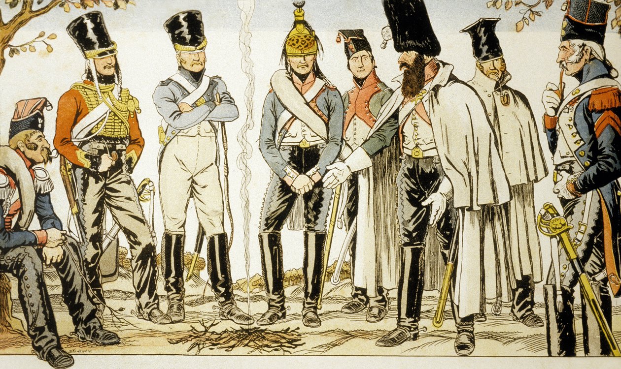 Armee Francaise 1810 da esquerda para a direita cavaleiro lancier Houzard cavaleiro Dutrain Dragão de Emmanuel Poire Caran D