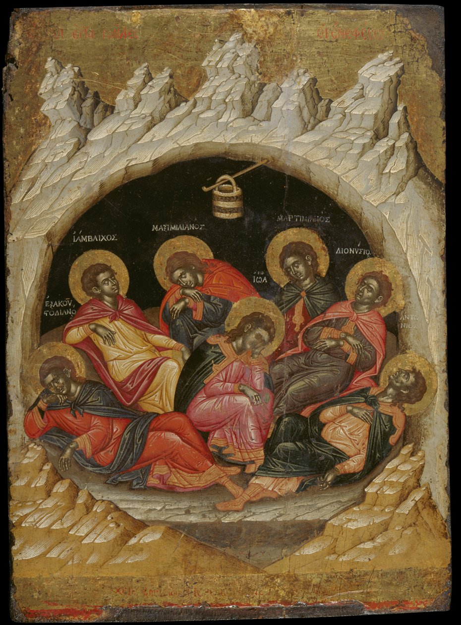 Os Sete Dorminhocos dos Éfesos (tempera de ovo no painel) de Emmanuel Tzanes