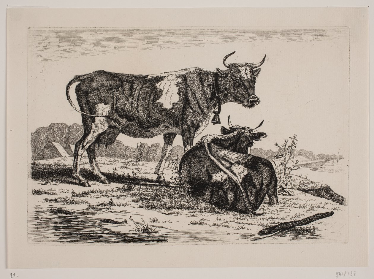 Duas vacas em uma paisagem de Emmerik Høegh Guldberg