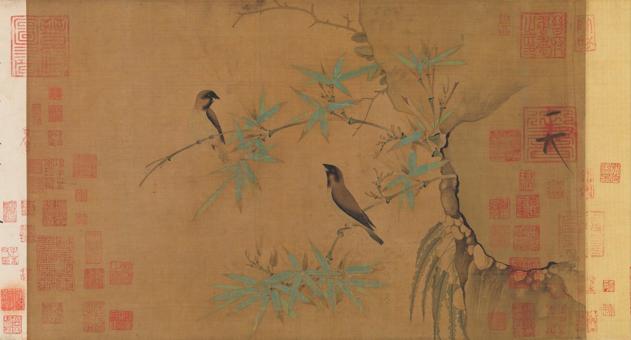 Tentilhões e bambu, início do século XII. de Emperor Huizong