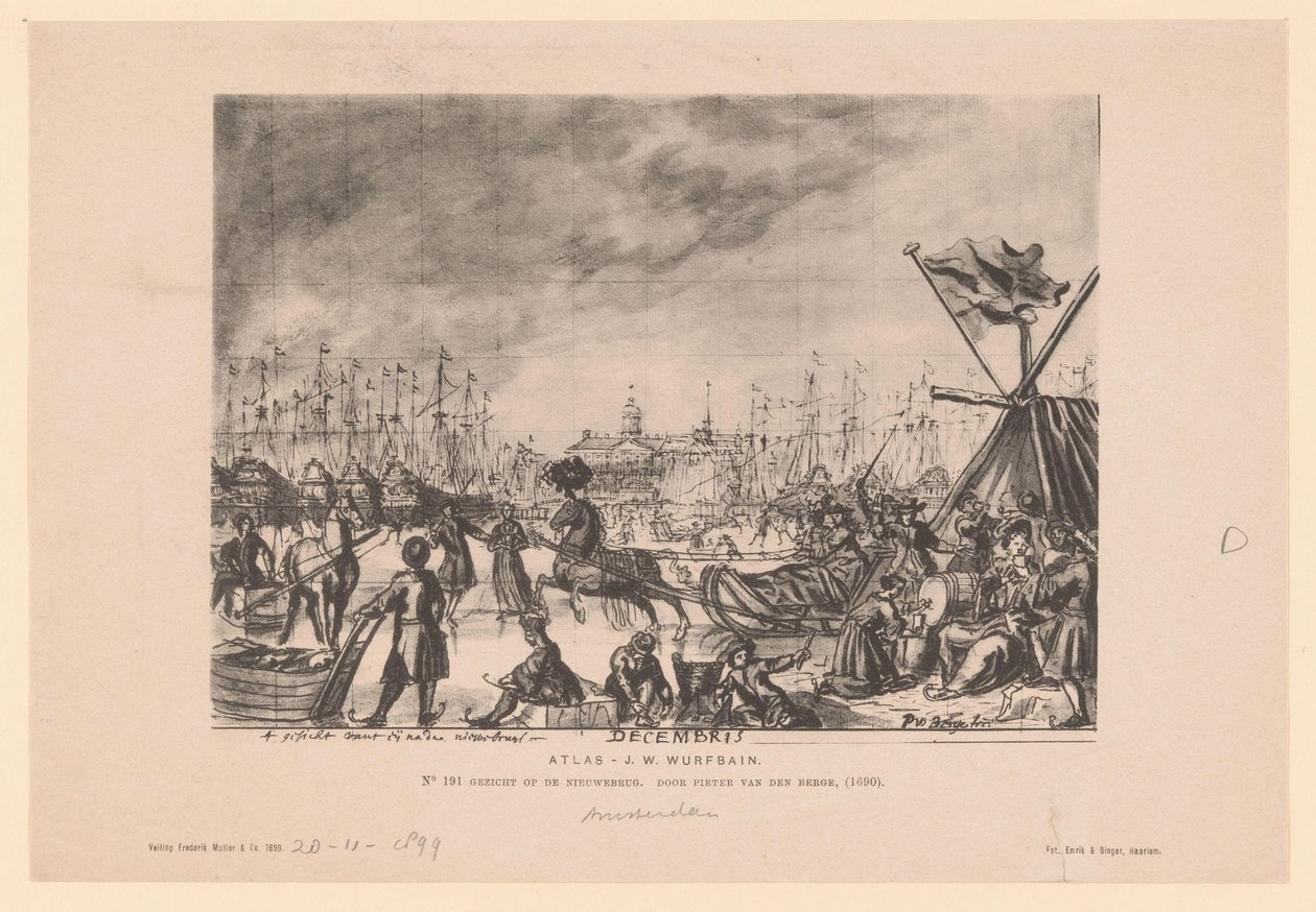 Reprodução de um desenho de uma vista da Nova Ponte de Pieter van den Berge de Emrik and Binger