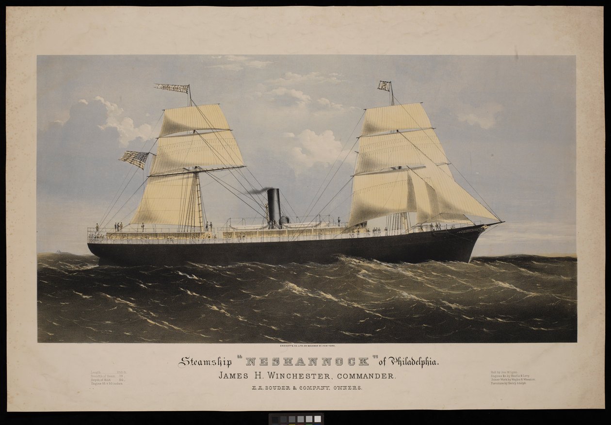 Navio a vapor Neshannock de Filadélfia. James H Winchester, Comandante. E A Souder  Company, Proprietários (litografia, a cores) de Endicott Endicott