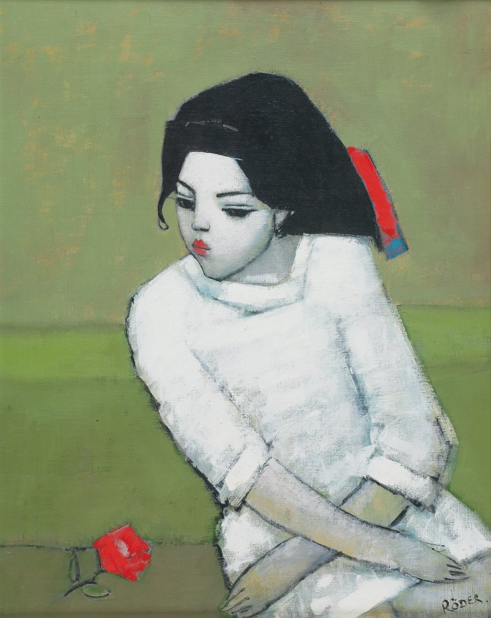 Lizzie in White (óleo a bordo) de Endre Roder