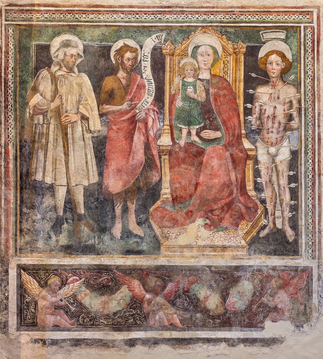 Madonna del Rosario e Santos, parede direita da nave (fresco) de Enea Salmeggia