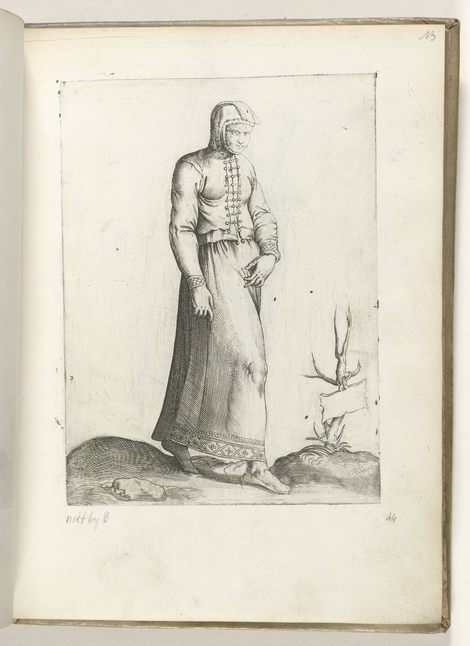Uma mulher de Espanha, vestida segundo a moda de c. 1550
Diversarum gentium nostrae aetatis habitus (título da série) de Enea Vico
