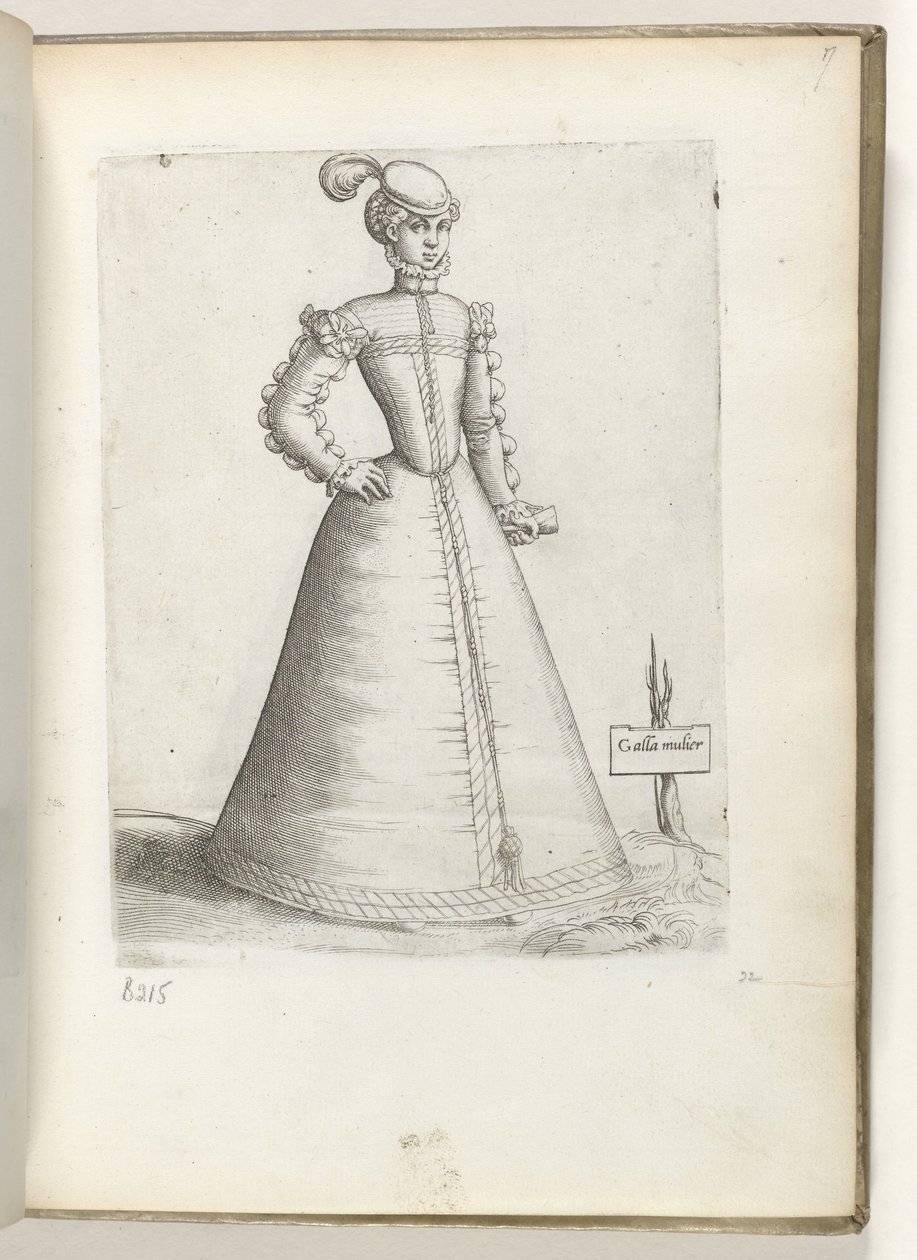 Galla Mulier (título no objeto) Uma mulher casada da França, vestida à moda de cerca de 1550 Diversário gentium nostrae aetatis habitus (título da série) de Enea Vico