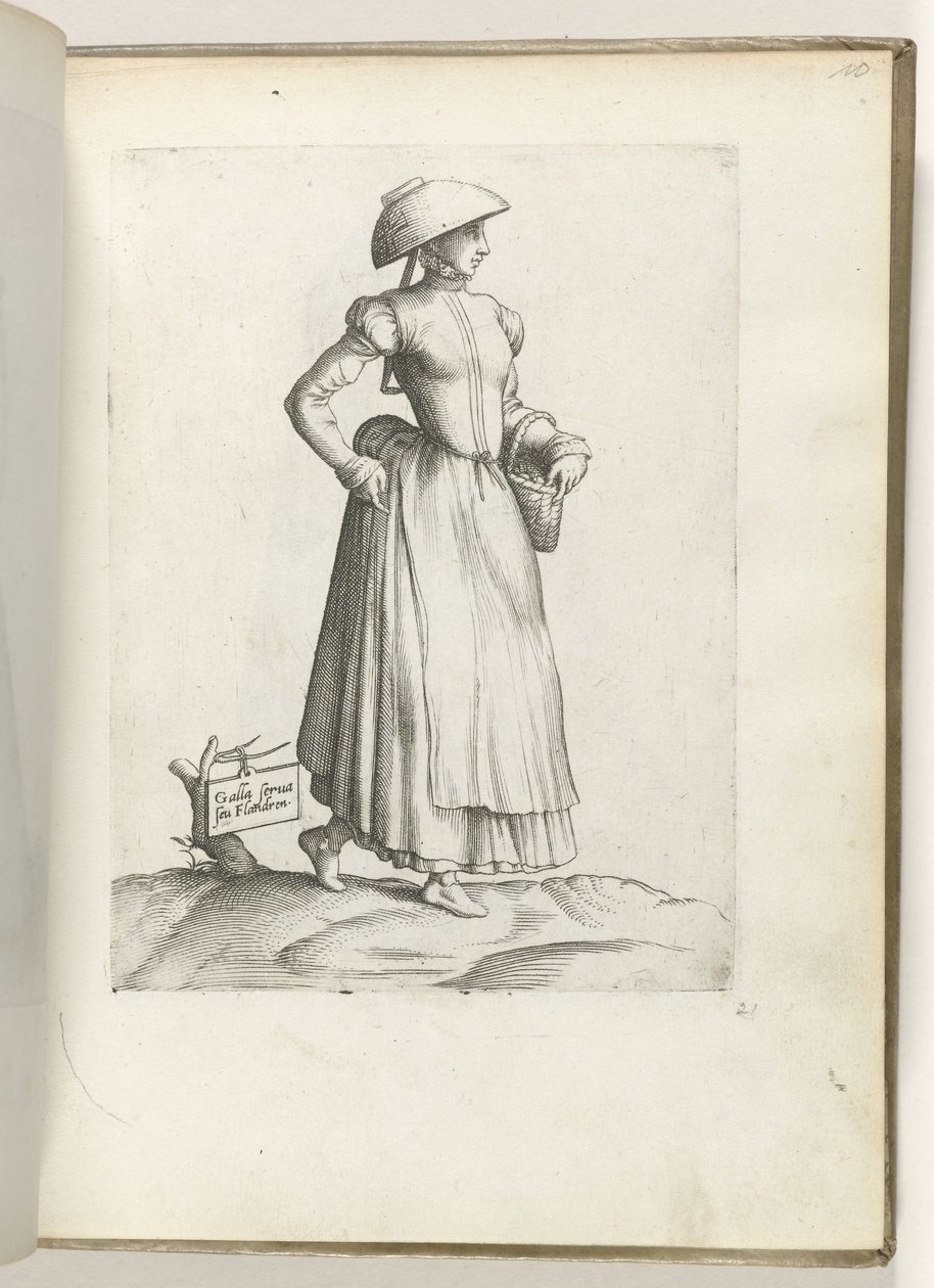 Fique com Galla ou Flandren. (título no objeto) Dienstbode uit Vlaanderen, gekleed volgens de mode van ca. 1550 As Atitudes de Diferentes Nações de Nossa Era (título da série) de Enea Vico