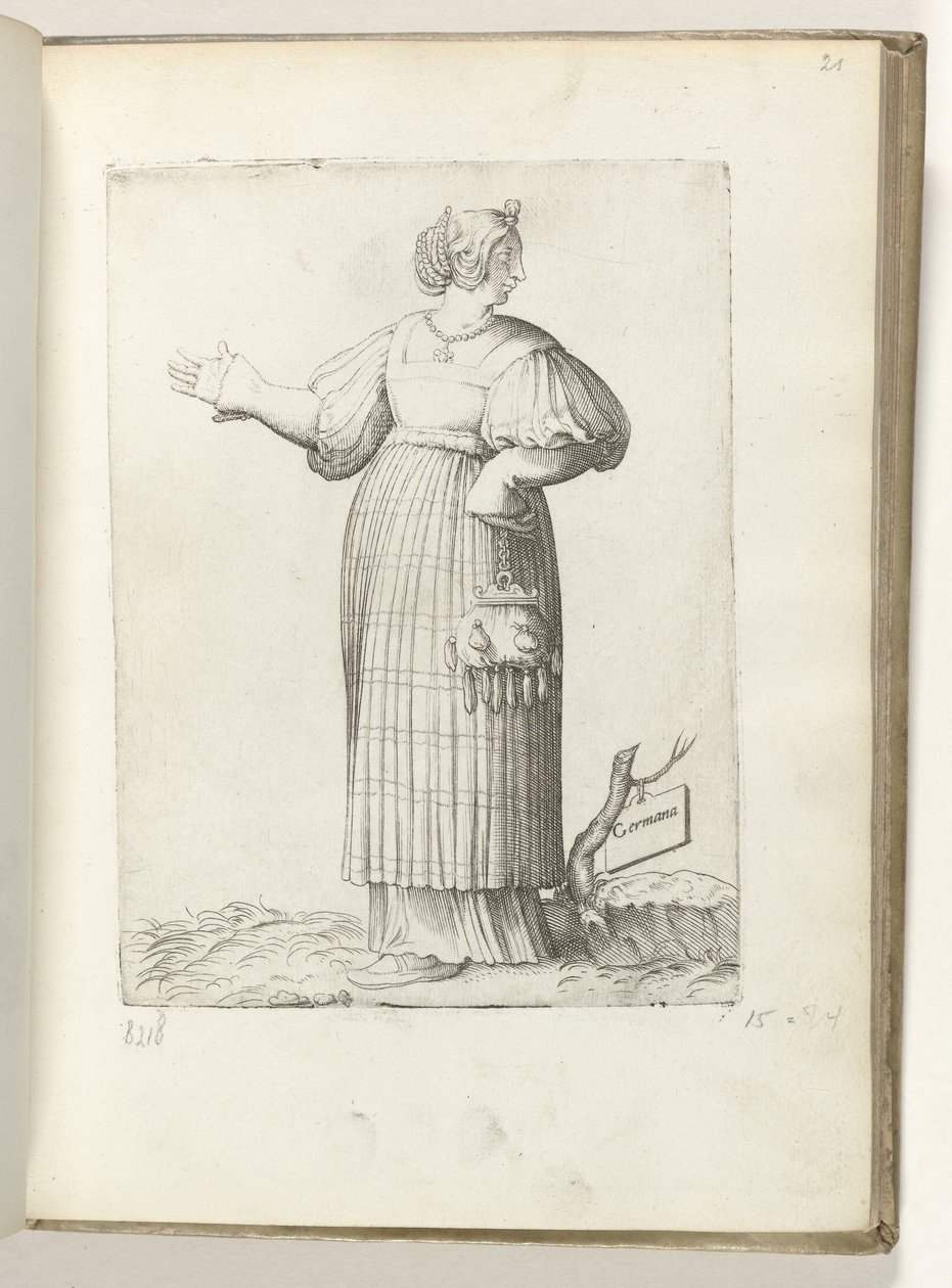 Germana (título sobre o objecto)
Mulher vestida de acordo com a moda alemã ca 1550
Diversarum gentium nostrae aetatis habitus (título da série) de Enea Vico