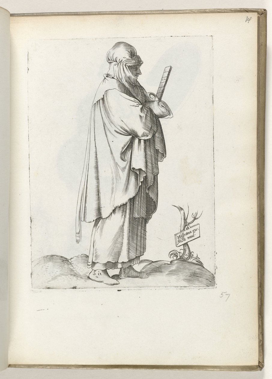 Hispana rustica mul (título sobre o objecto)
Mulher à direita, vestida com roupa espanhola ca. 1550
Diversarum gentium nostrae aetatis habitus (título da série) de Enea Vico