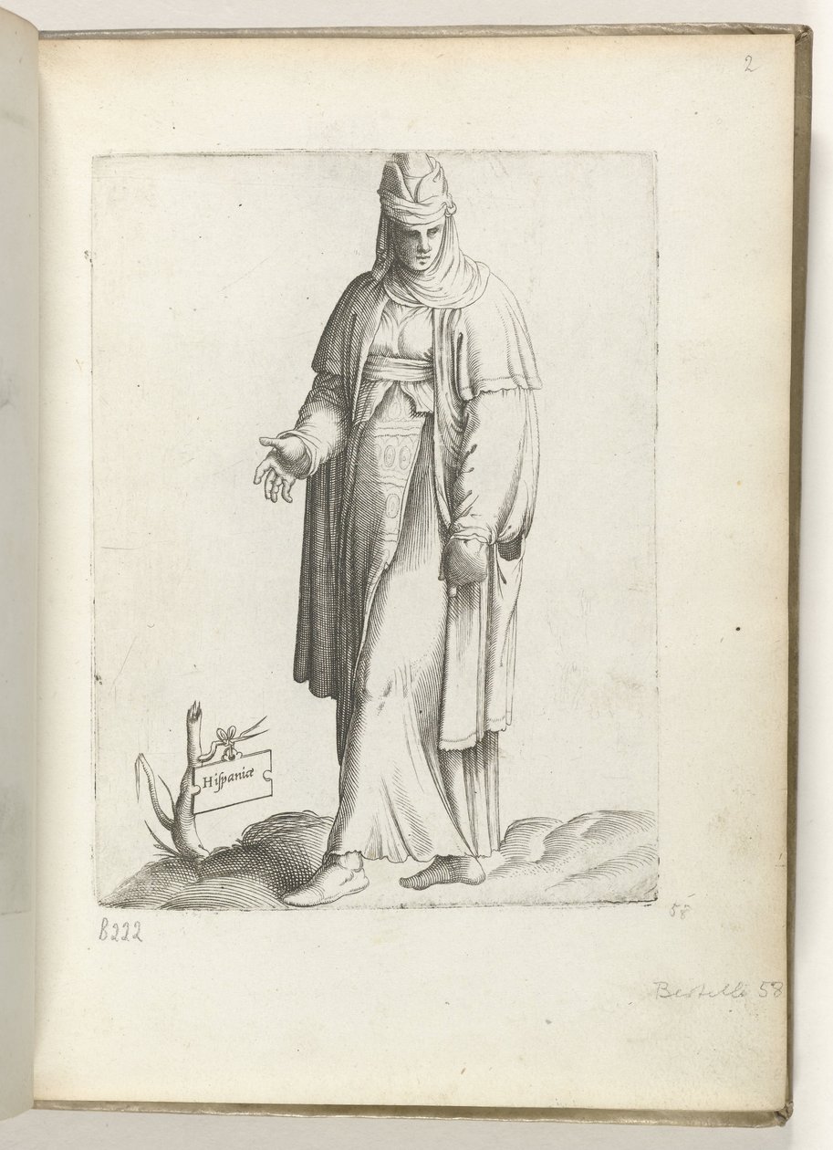 Hispaniae (título sobre o objecto)
Mulher em vestido espanhol. ca. 1550
Diversarum gentium nostrae aetatis habitus (título da série) de Enea Vico