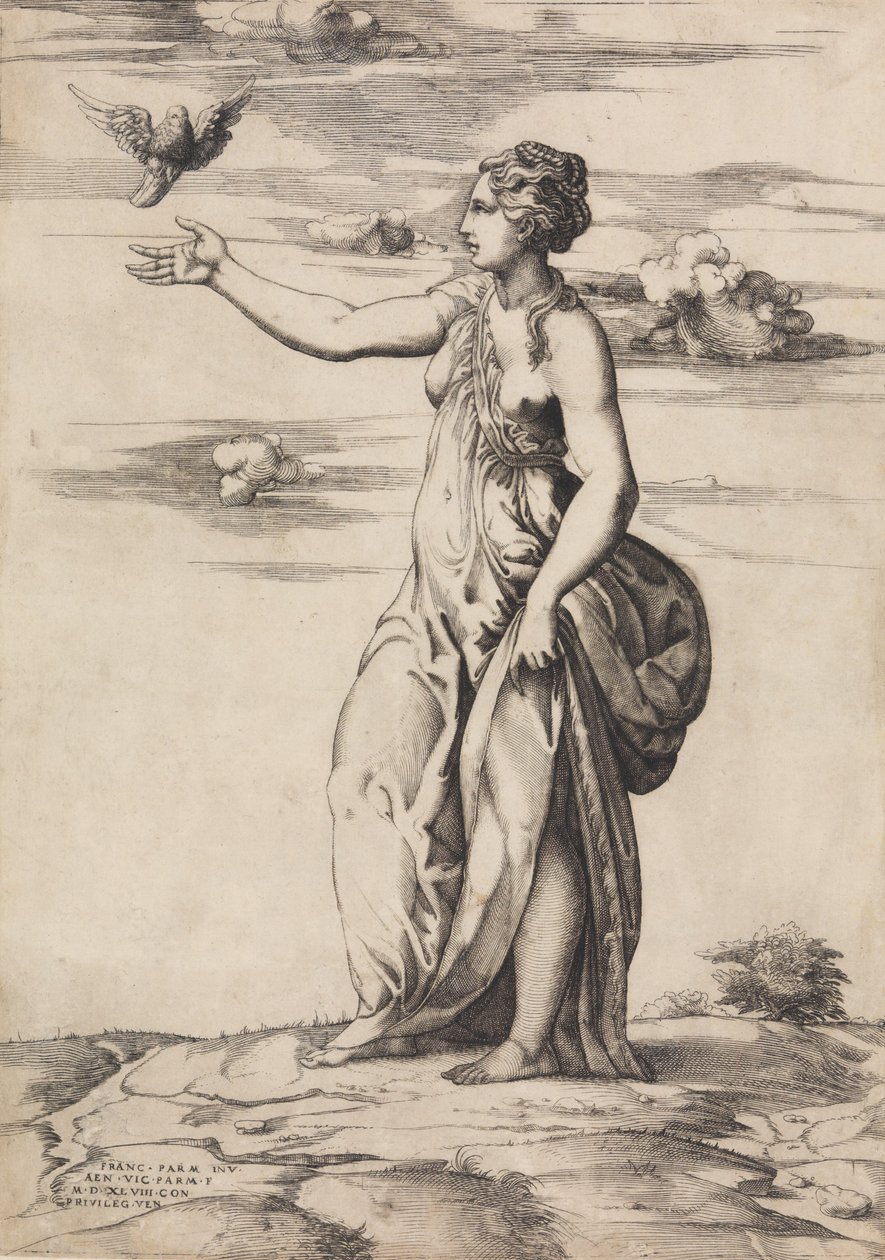 Prosérpina transformando Esculápio em coruja, 1548. de Enea Vico