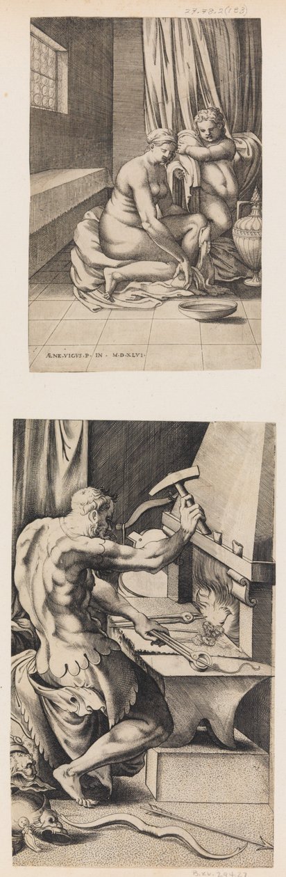 Vênus em seu toilette e Vulcano trabalhando em sua forja, ca. 1546. de Enea Vico