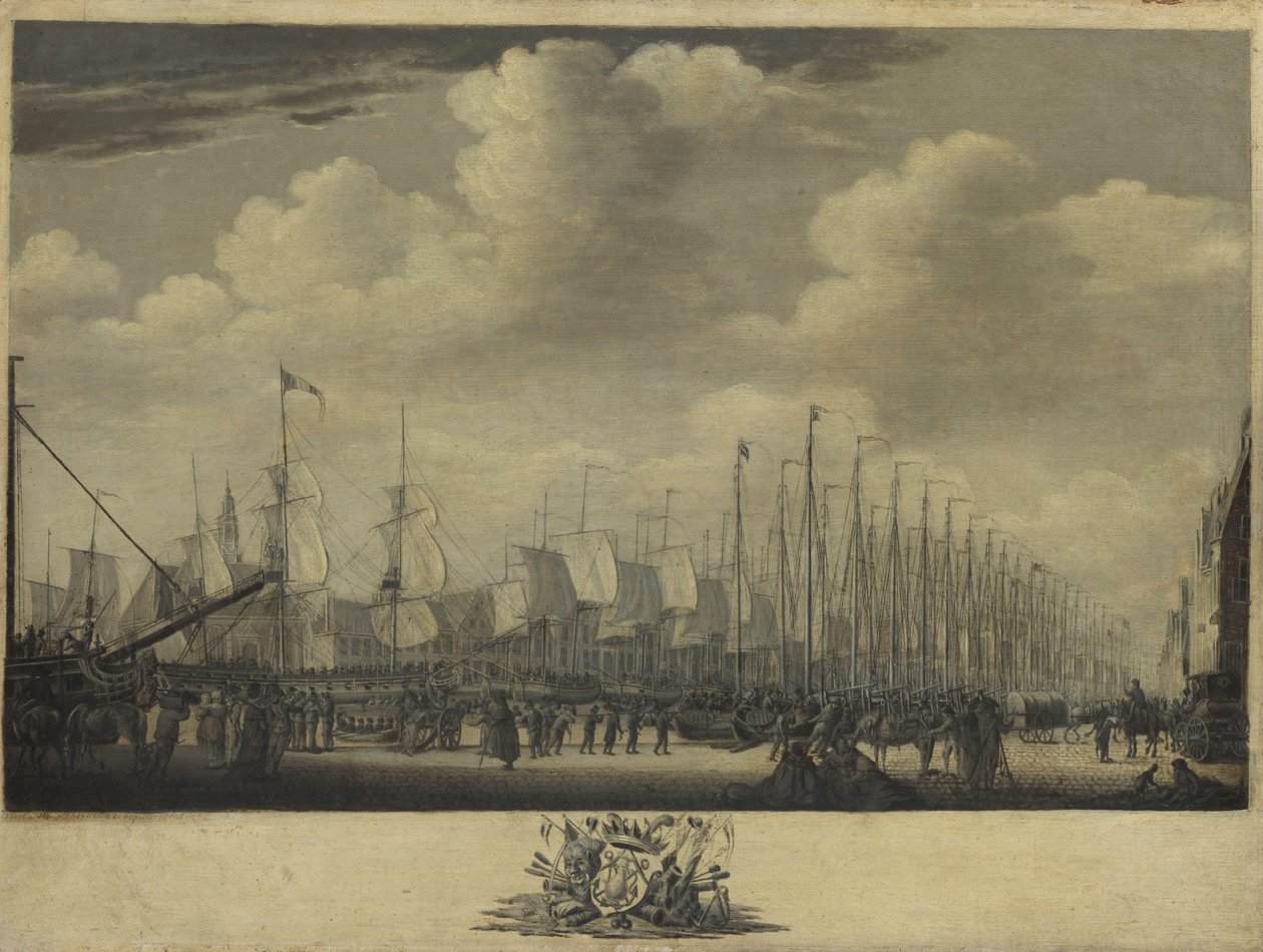 Reunião da Frota no Porto de Vlissingen, 1804 de Engel Hoogerheyden