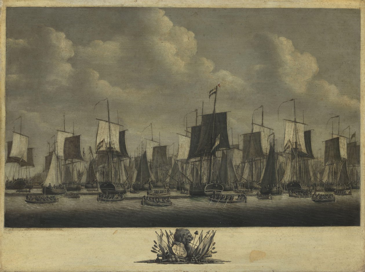 A Frota Saindo do Porto de Vlissingen, 1804 de Engel Hoogerheyden