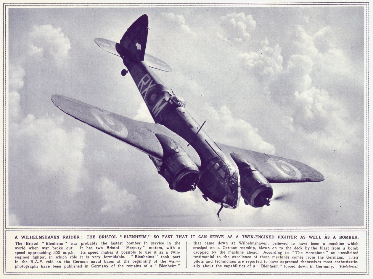 A Bristol Blenheim, do The Illustrated War News, publicado em 22 de novembro de 1939 de English Photographer