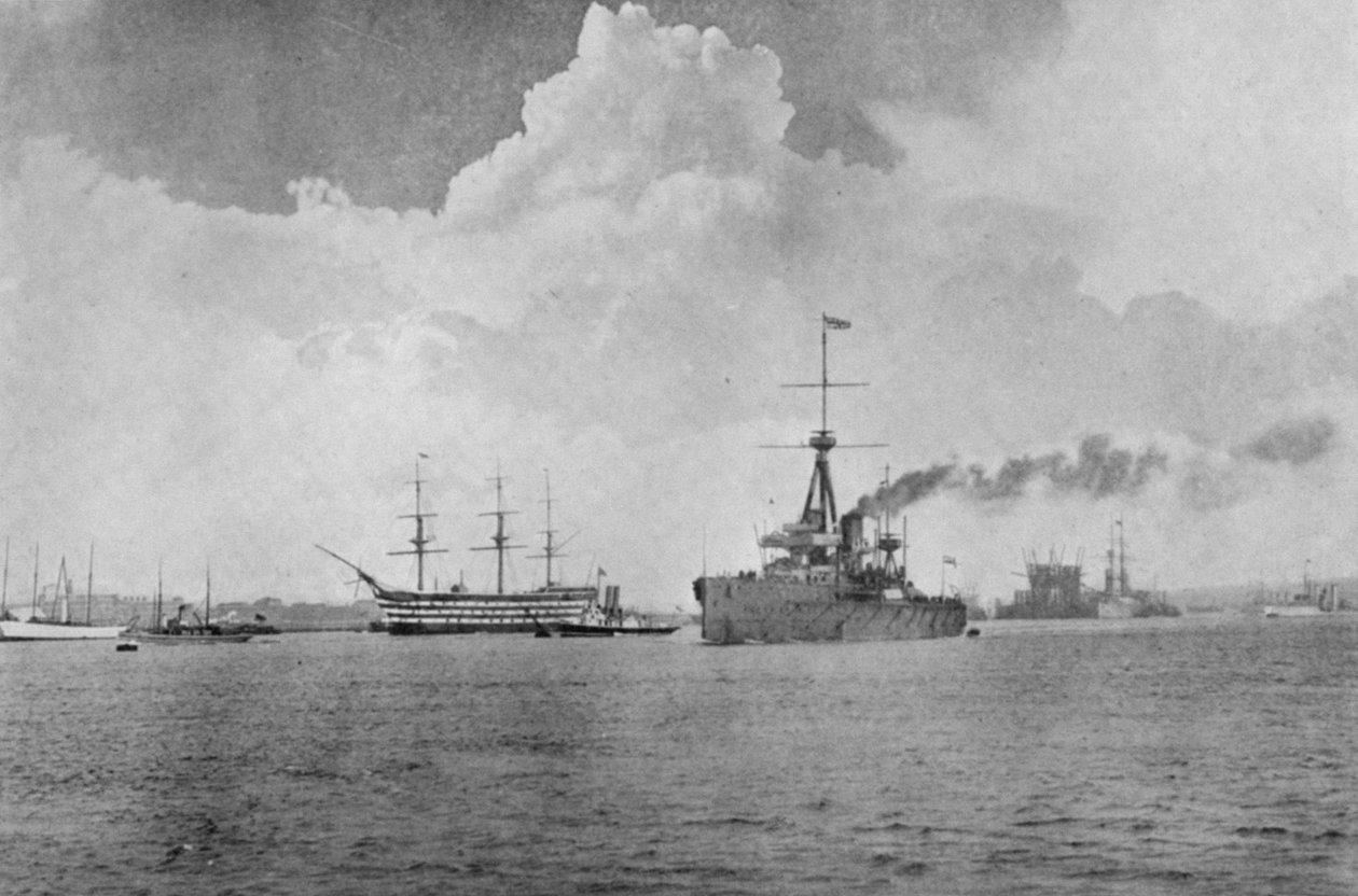 Um século entre: The Dreadnought passando por The Victory, ilustração de The Graphic, 27 de outubro de 1906 de English Photographer