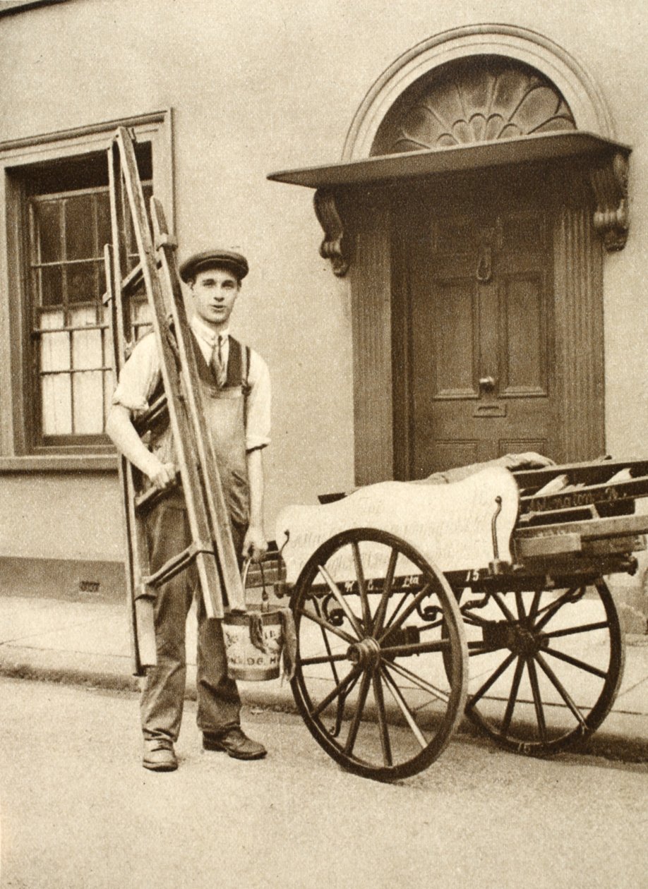 Um limpador de janelas Islington, de Wonderful London, publicado em 1926-27 (fotogravura) de English Photographer